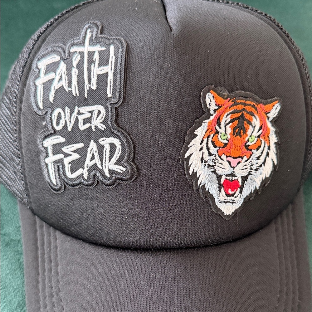 Black Trucker Hat with Tiger Patch - image 4